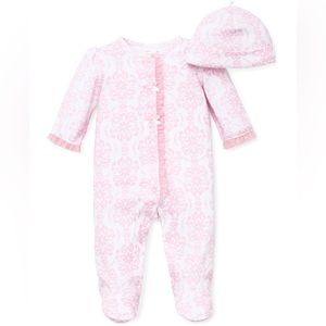 Little me 3 moths baby girl’s damask footie sleeper with hat